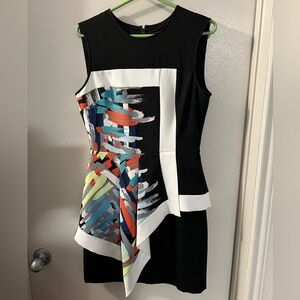 BCBGMaxAzria Black and White Asymmetrical Sheath Dress